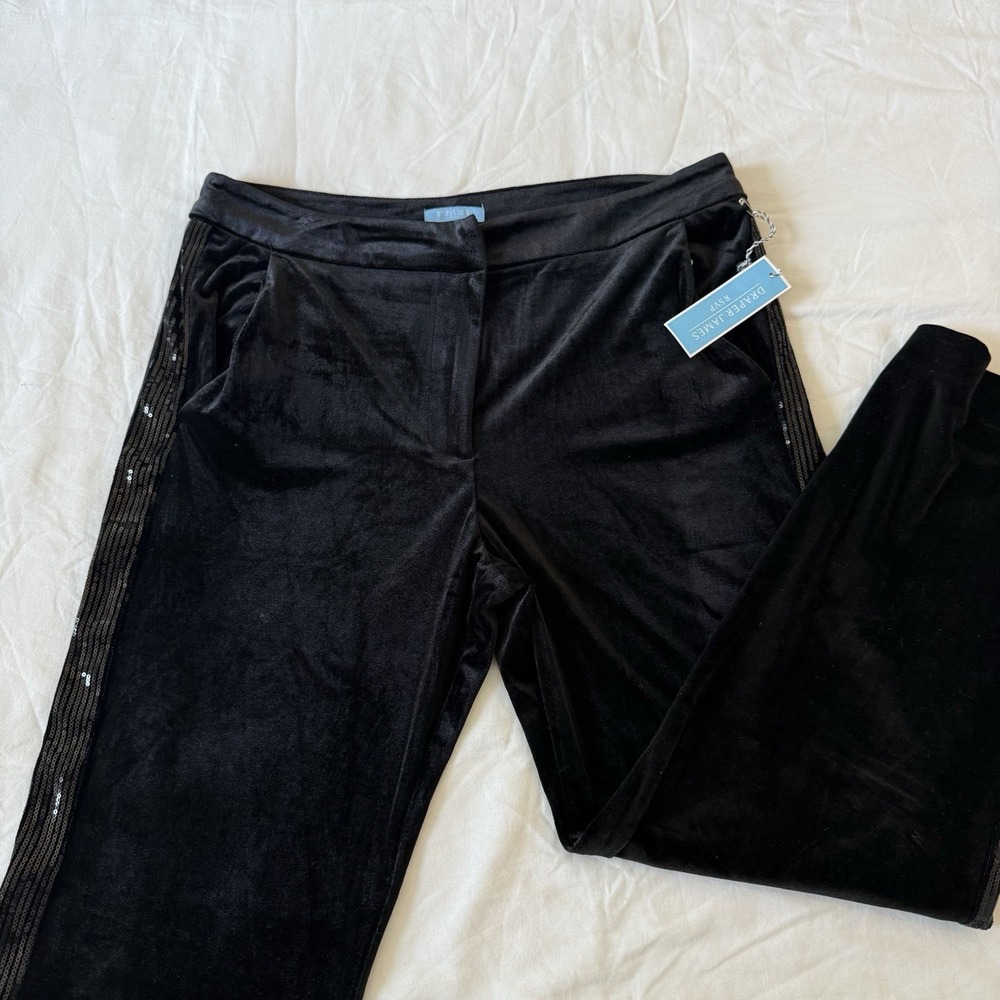 Draper James RSVP Black Velvet Sequin Stripe Pants Size 16 NWT Tuxedo Holiday